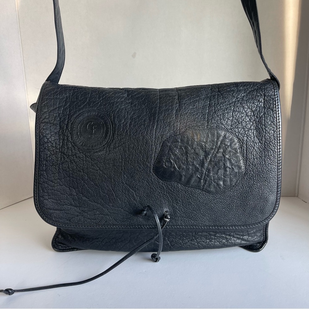 Vintage Carlos Falchi Crossbody Black Leather Bag 
Made In The USA